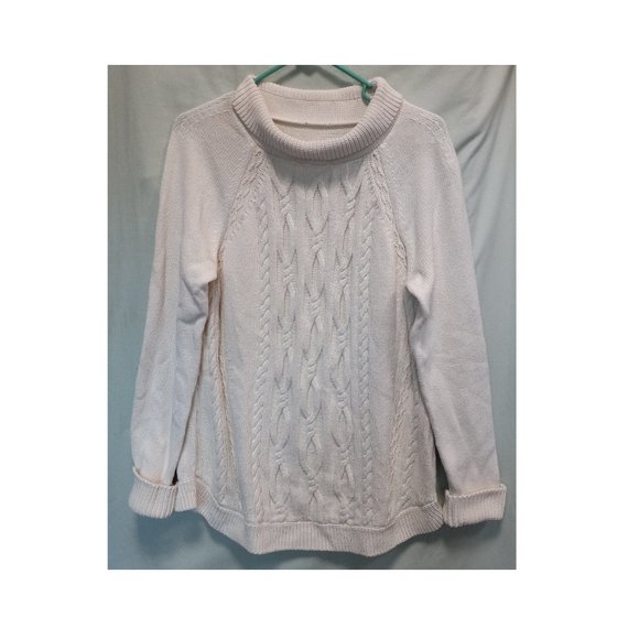 A.N.A. Cream Color Cable/Diamond Knit Long Tunic Length Cowl Neck Sweater 1X - Picture 2 of 9